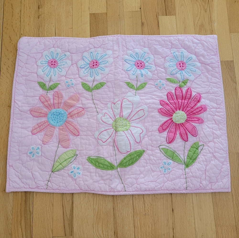 POTTERY BARN KIDS QUILTED EMBROIDERED PILLOW CASE SHAM DAISY GARDEN FLORAL TWIN